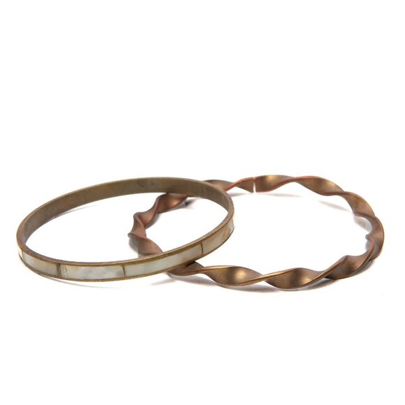Vintage Bangle Bracelets Brass Mother of Pearl Shell Copper Twist Metal Casual - Picture 1 of 11